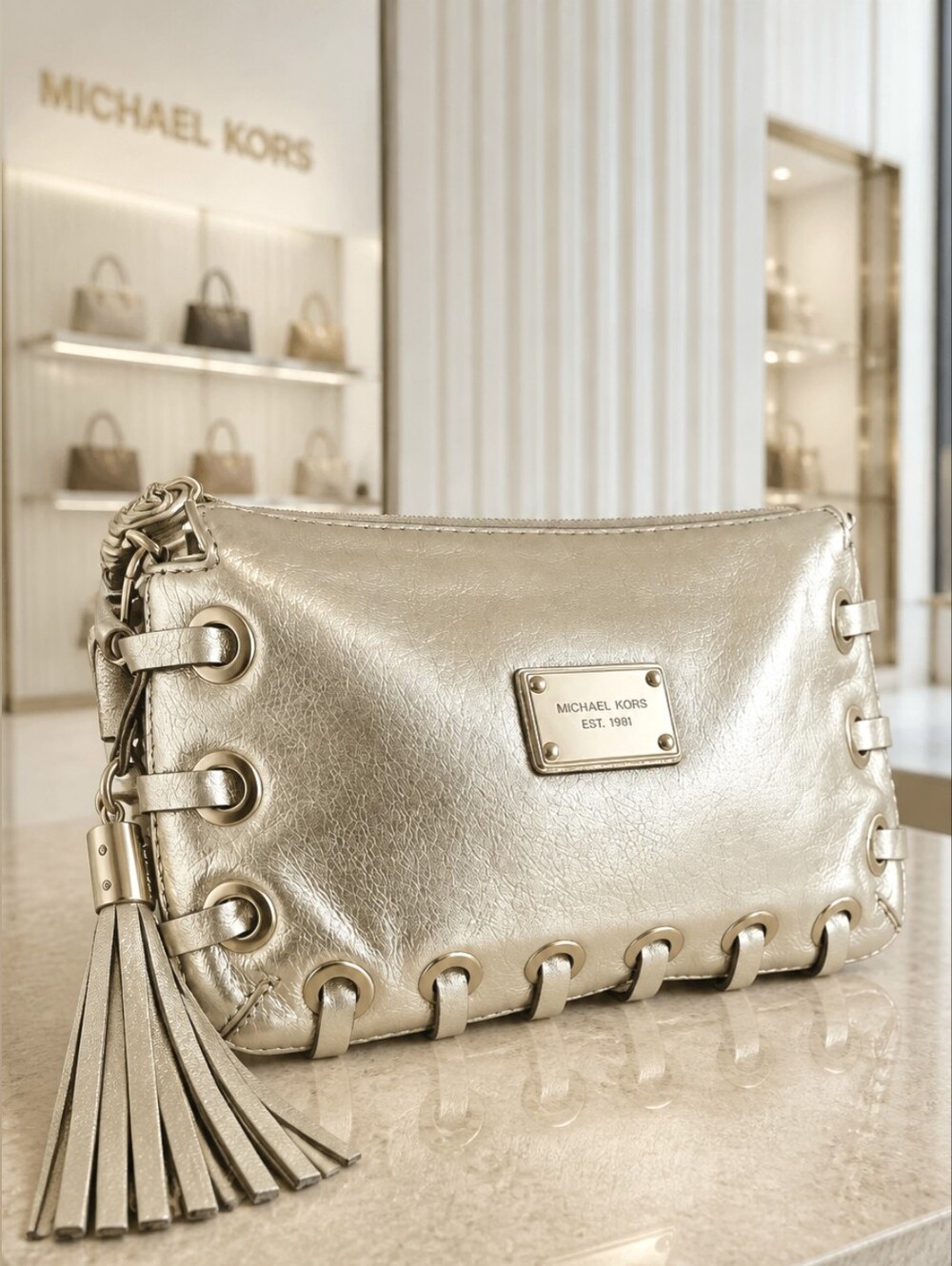 Michael Kors Gold Astor Clutch / Shoulder Bag EUC